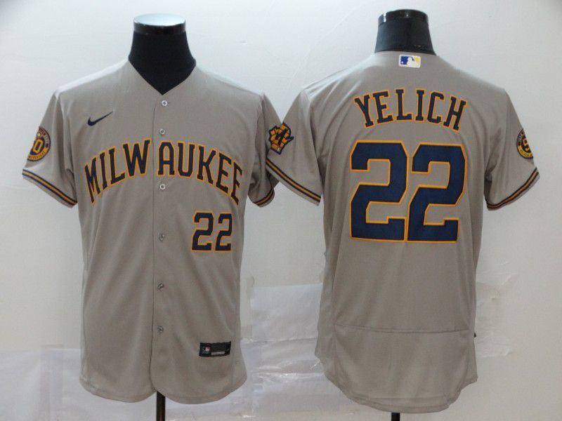 Men Milwaukee Brewers #22 Yeli Grey Nike Elite MLB Jerseys->new york yankees->MLB Jersey